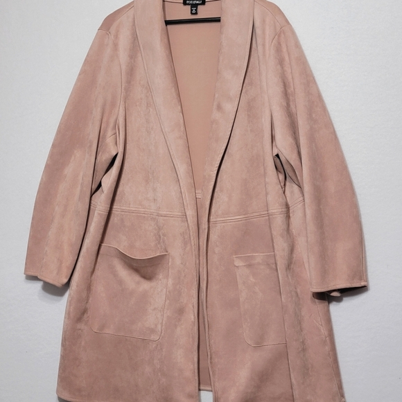 Roz & Ali Jackets & Blazers - Roz & Ali Faux Suede Open Front Long Sleeves Long Jacket Size 3X